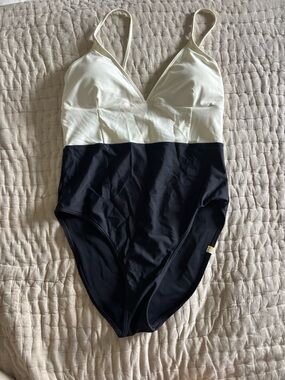 summersalt Two-Tone Black and Cream V-Neck One-Piece Swimsuit